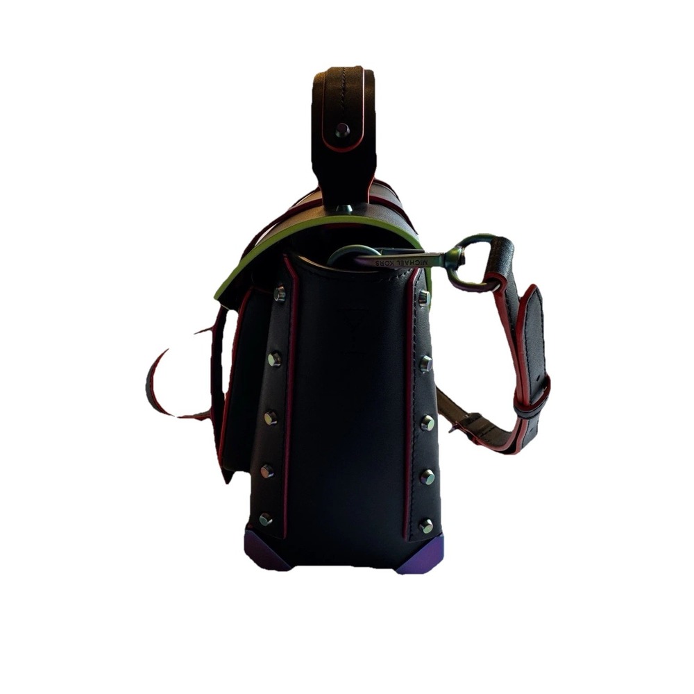 NEW MICHAEL KORS MANHATTAN BLACK OIL SLICK NEON SATCHEL SCHOOL BAG CROSSBODY - Picture 4 of 7